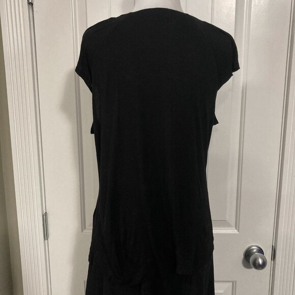 LUNDSTROM Black scoop neck beaded flutter sleeve top ~ Boho LARGE XL shirt tee - Picture 12 of 12